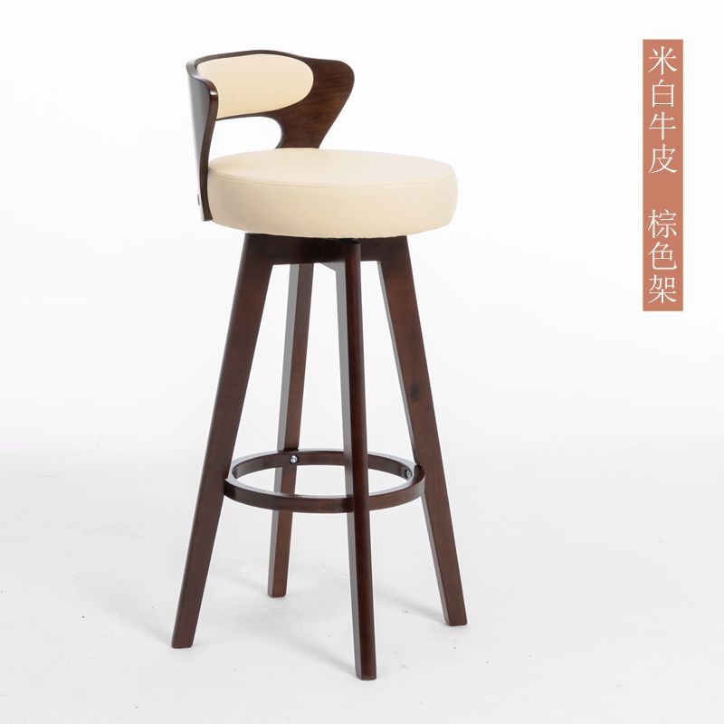 American solid wood bar chair rotating retro backrest high stool light luxury home European cafe front desk bar stool